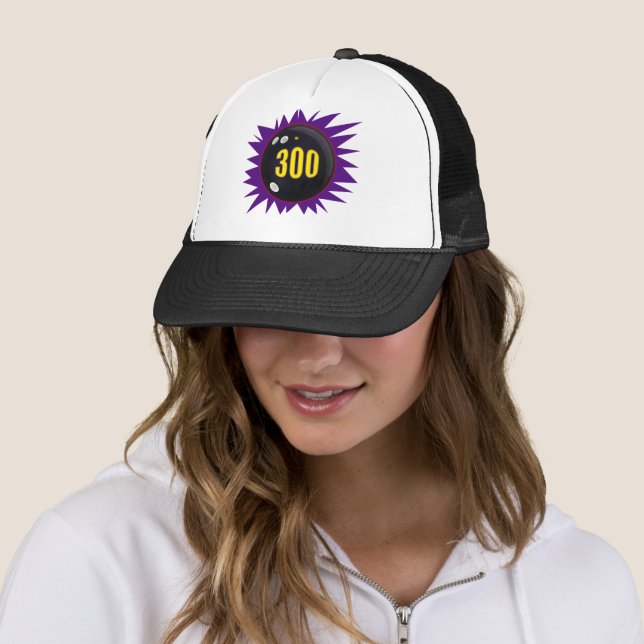 Gorra De Camionero Bowling 300 Game, Bowling Ball Graphics con morado (In situ)