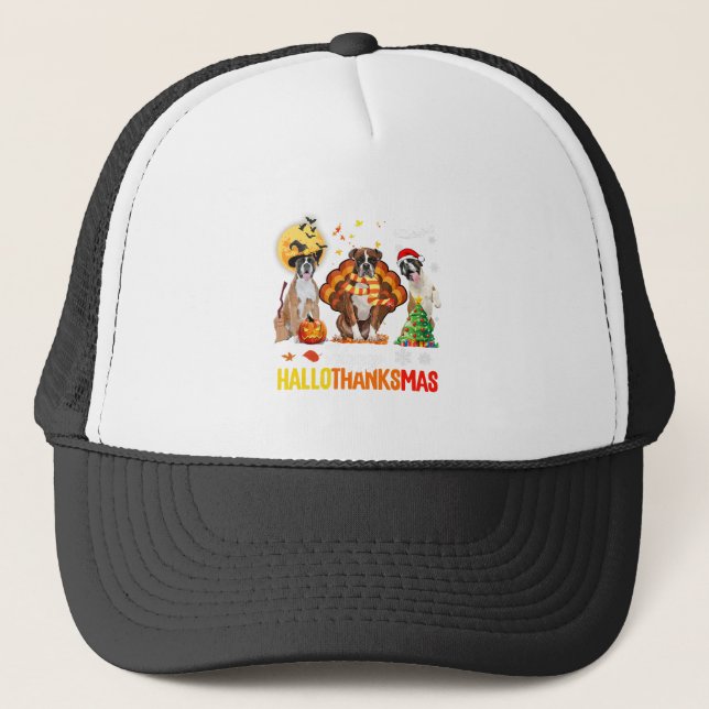 Gorra De Camionero Boxer Dog Happy Hallothanksmas Halloween Thanksgiv (Anverso)
