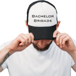 Gorra De Camionero Brigada Bachelor Partido Bachelor Blanco y Negro<br><div class="desc">Un diseño moderno en blanco y negro con las palabras "Bachelor Brigade" para los padrinos.</div>