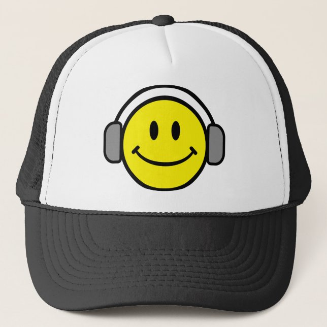 Gorra De Camionero Brillante Amarillo Feliz Cara Sonriente (Anverso)