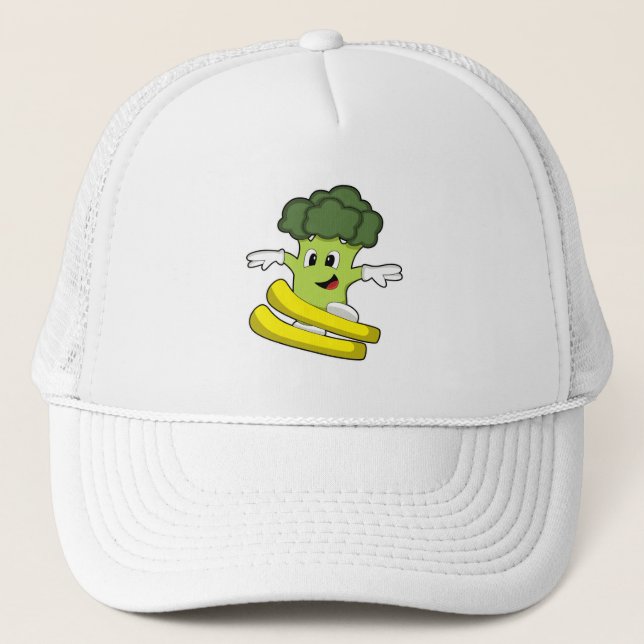 Gorra De Camionero Broccoli como esquiador con esquí (Anverso)
