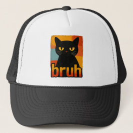 Gorra De Camionero Bruh Black Cat Funny Retro Vintage Meme 