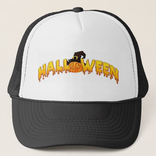 Gorra De Camionero Bruja de calabaza de Halloween (Anverso)