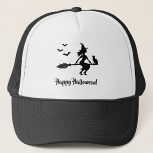 Gorra De Camionero Bruja En Escoba Feliz Halloween Silueta Negra