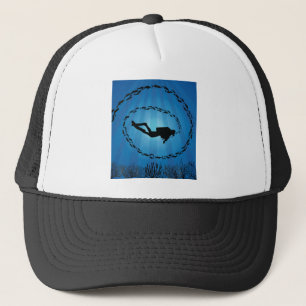 Gorra De Camionero Buceador de Scuba en un atolón de peces