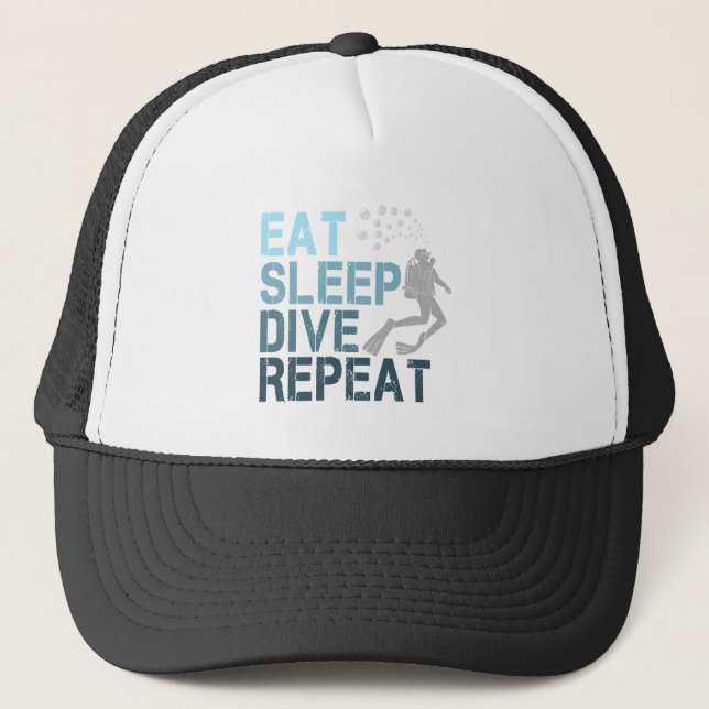 Gorra De Camionero Buceo Scuba Comer Sueño Buceo Repetir diciendo (Anverso)