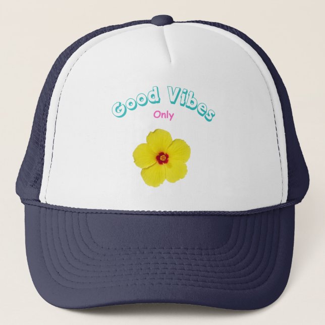 Gorra De Camionero Buenos Vibes Sólo Amarillo Hibiscus Flower Art (Anverso)