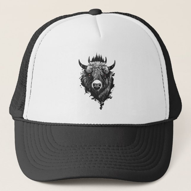 Gorra De Camionero Búfalo Bison Wild Animal Nature Ilustracion Arte (Anverso)