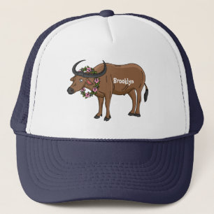 Gorra De Camionero Búfalo de agua con flores ilustracion personalizad