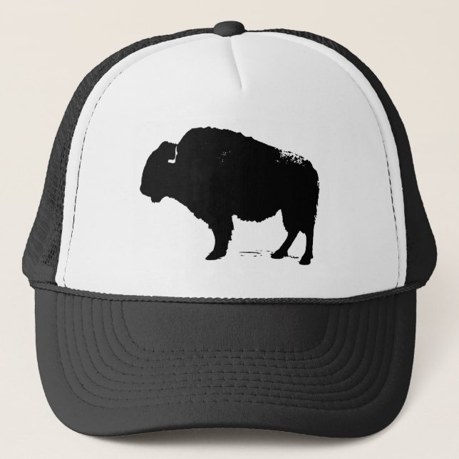 Gorra De Camionero Búfalo de arte pop negro y blanco (Anverso)