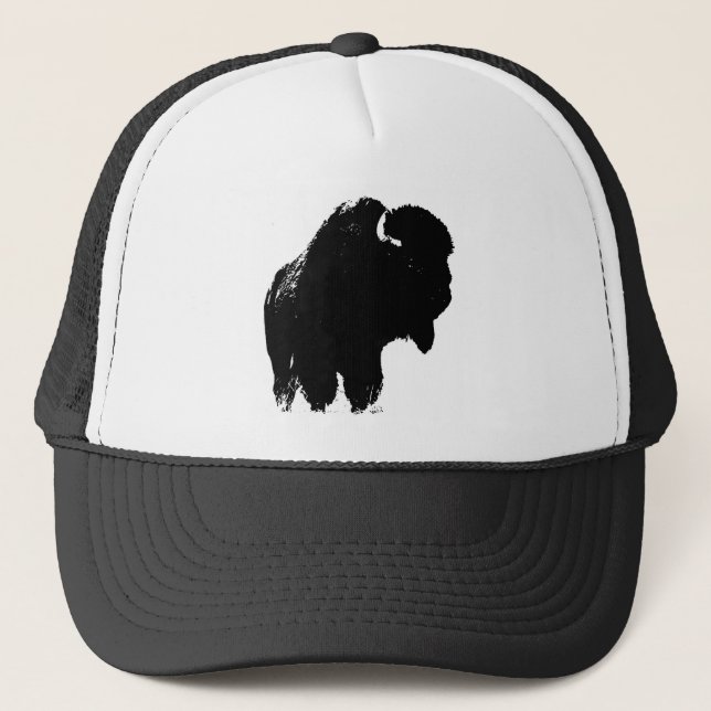 Gorra De Camionero Búfalo de Bison Black & White Pop Art (Anverso)