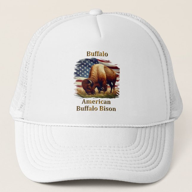Gorra De Camionero Búfalo frente a la bandera estadounidense (Anverso)
