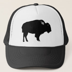 Gorra De Camionero Búfalo negro y blanco de Bison Silhouette Pop Art