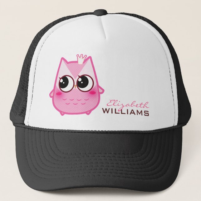 Gorra De Camionero Búho lindo del rosa del kawaii - personalizado (Anverso)
