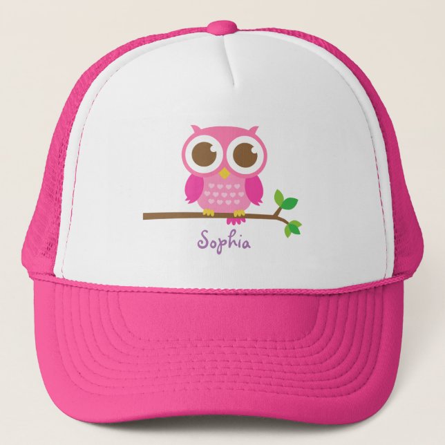 Gorra De Camionero Búho Rosa Lindo Para Niñas (Anverso)