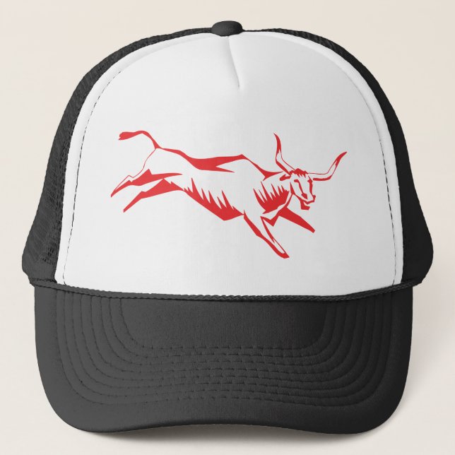 Gorra De Camionero Bull Animal Hornos Saltando Naturaleza Bovino domé (Anverso)