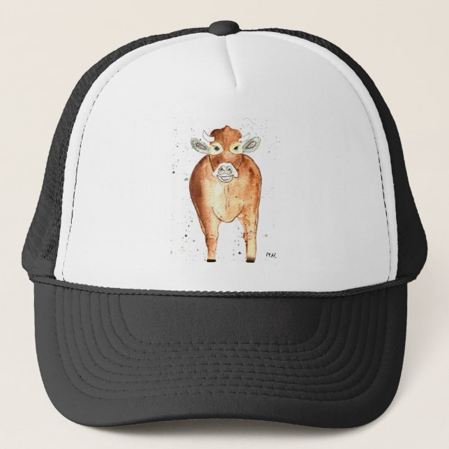 Gorra De Camionero Bull vaca acuarela animales granjeros abuelo rústi (Anverso)