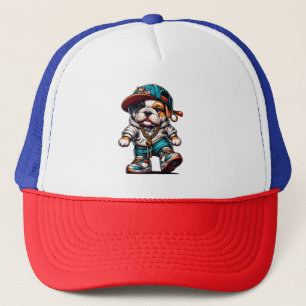 Gorra De Camionero Bulldog Adorable Ropa Urbana Rojo Blanco Azul Para