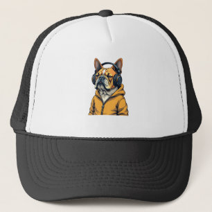 Gorra De Camionero Bulldog Antiguo con Auriculares que Lleva Sudadera