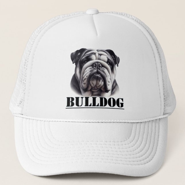 Gorra De Camionero Bulldog en blanco y negro (Anverso)