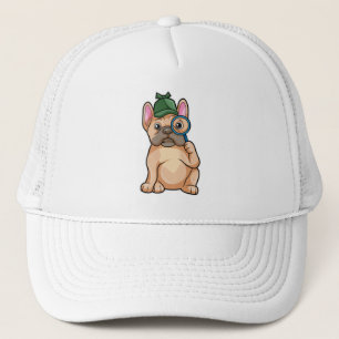 Gorra De Camionero Bulldog francés como detective con vidrio de magni