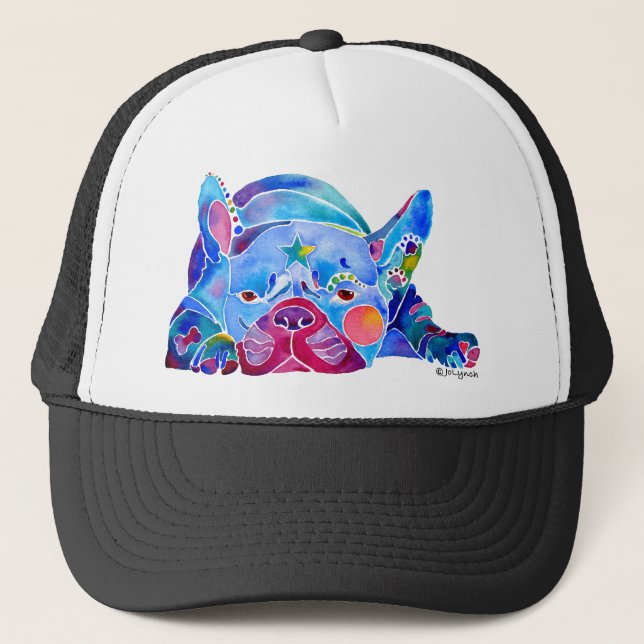 Gorra De Camionero Bulldog francés en azules (Anverso)