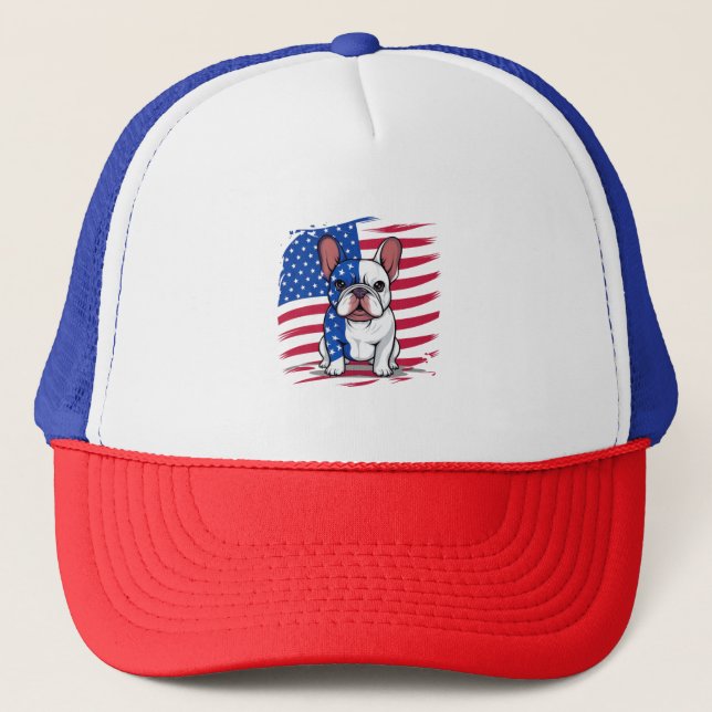 Gorra De Camionero Bulldog francés personalizado con bandera estadoun (Anverso)