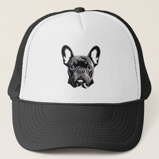 Gorra De Camionero Bulldog francés personalizado negro y blanco (Anverso)