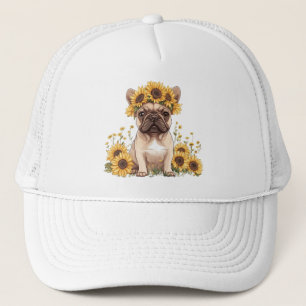 Gorra De Camionero Bulldog francés rodeado de girasoles