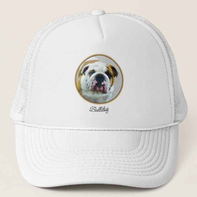 Gorra De Camionero Bulldog Painting - Cute Original Dog Art (Anverso)