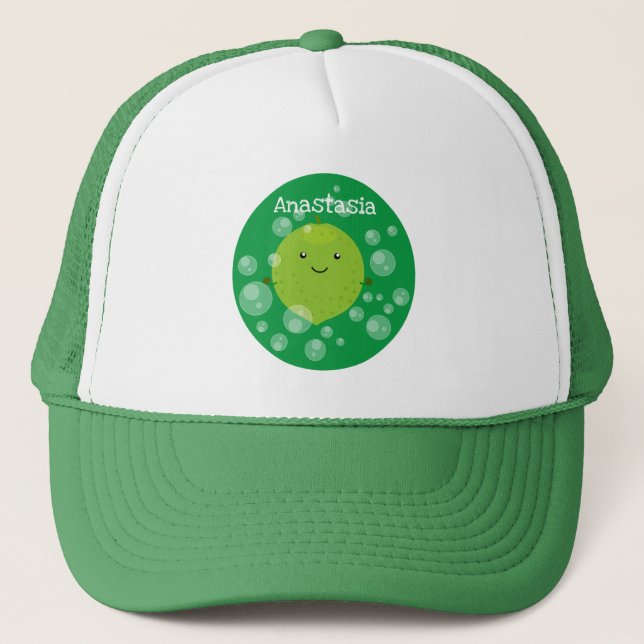 Gorra De Camionero Burbujas de cal verde suave ilustracion personaliz (Anverso)
