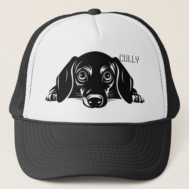 Gorra De Camionero Buscando Perro Dachshund. Personalizar (Anverso)