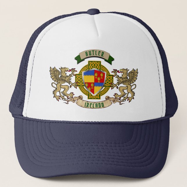 Gorra De Camionero Butler Irish Shield y Griffins Personalizados (Anverso)