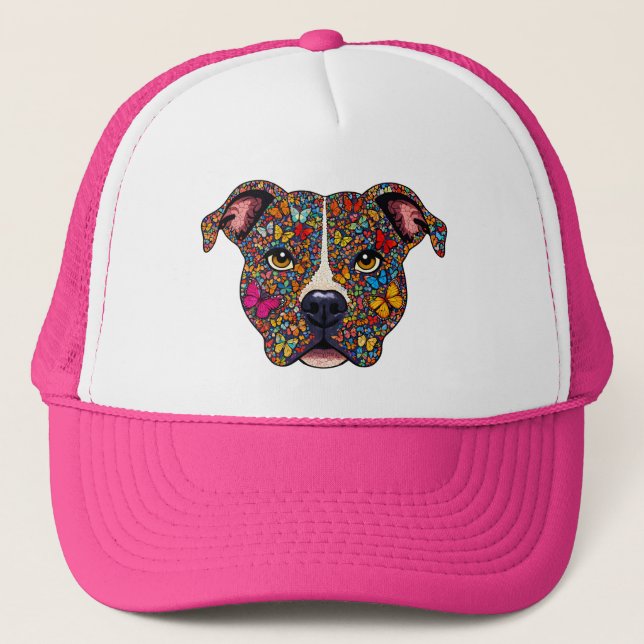 Gorra De Camionero Butterfly Kaleidoscope Pitbull Portrait -Bully Mom (Anverso)