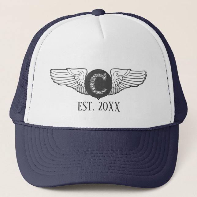 Gorra De Camionero C Alas del piloto de aviación monograma personaliz (Anverso)