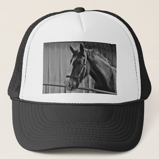 Gorra De Camionero Caballo blanco negro - Arte fotográfico animal (Anverso)