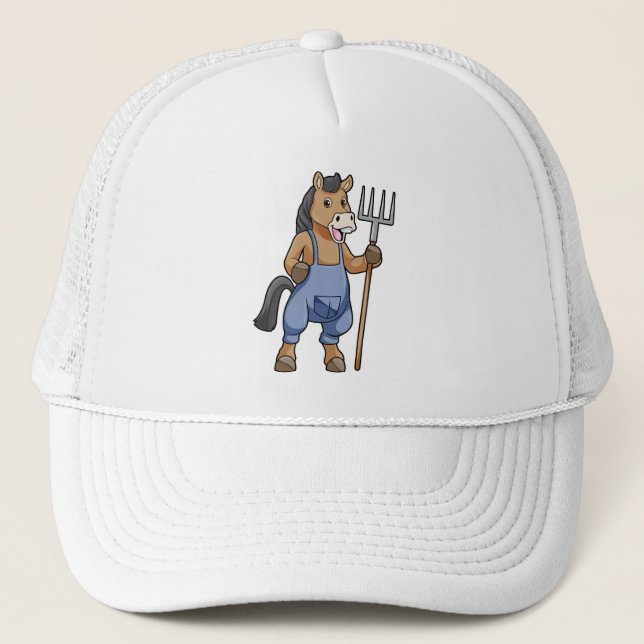 Gorra De Camionero Caballo como agricultor con rastrillo (Anverso)