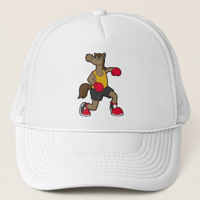 Gorra De Camionero Caballo como boxeador con guantes de boxeo (Anverso)