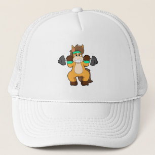 Gorra De Camionero Caballo como culturista con Barbell