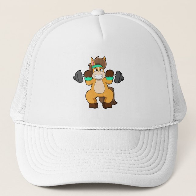 Gorra De Camionero Caballo como culturista con Barbell (Anverso)
