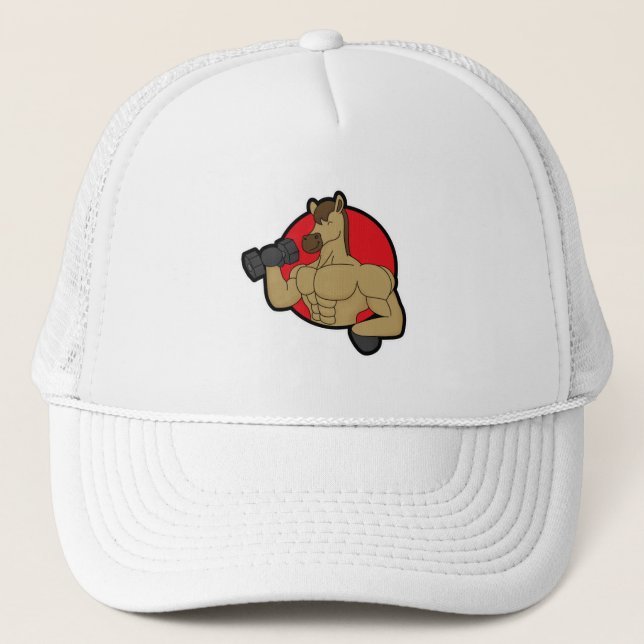 Gorra De Camionero Caballo como culturista con dumbbell (Anverso)