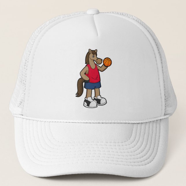 Gorra De Camionero Caballo como jugador de baloncesto con baloncesto (Anverso)