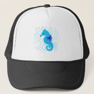 Gorra De Camionero Caballo De Mar Azul En Fondo En Peligro