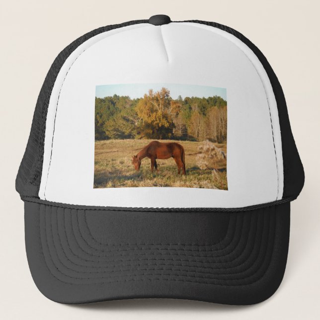 Gorra De Camionero Caballo marrón en campo de árbol amarillo (Anverso)