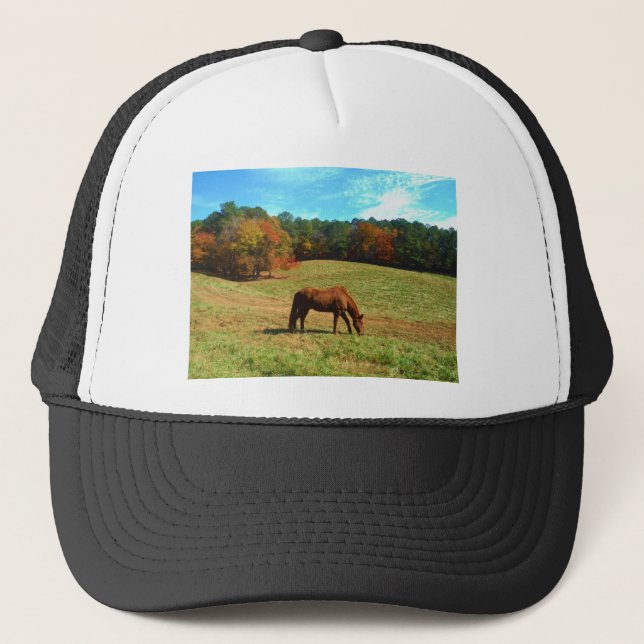 Gorra De Camionero Caballo marrón rojo, cielo azul Verde azulado (Anverso)
