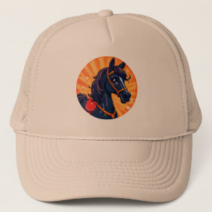 Gorra De Camionero Caballo Negro de Dibujos Animados con Fondo Vibran