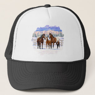 Gorra De Camionero Caballos Appaloosa De La Bahía Marrón En Nieve