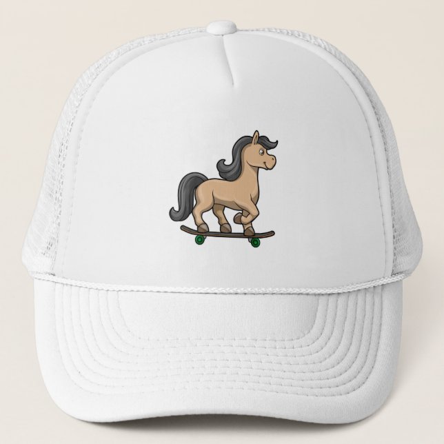 Gorra De Camionero Caballos como patinador con patineta (Anverso)