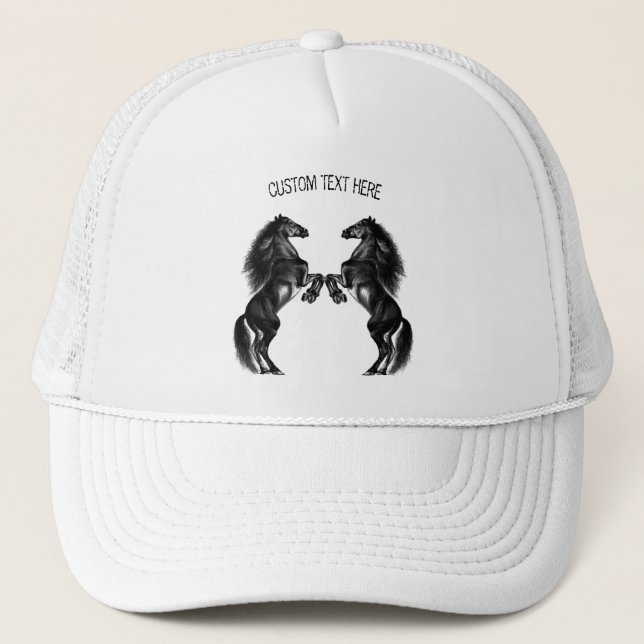 Gorra De Camionero Caballos salvajes negros erguidos - Añadir tu text (Anverso)