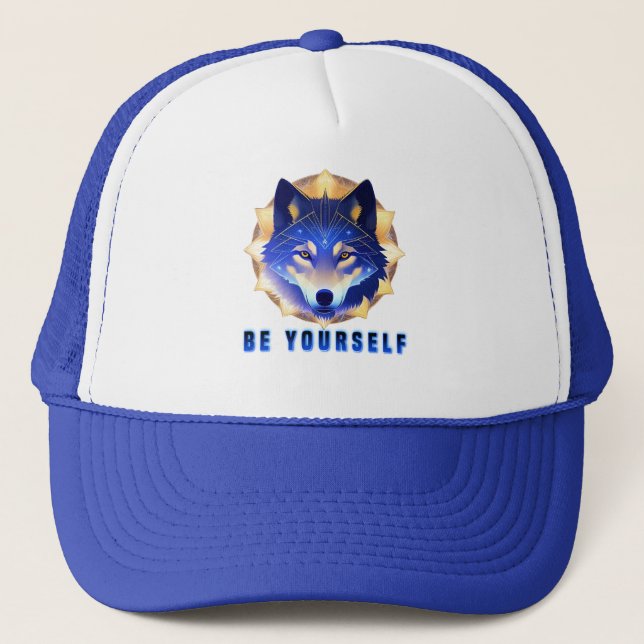 Gorra De Camionero Cabeza de Lobo Azul Místico (Anverso)